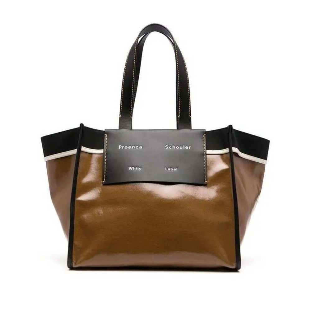 Proenza Schouler White Label LG Morris Coated Canvas Tote Brown Black Dust Bag